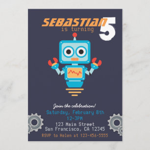 Cute Robot Boys Birthday Party Invitation