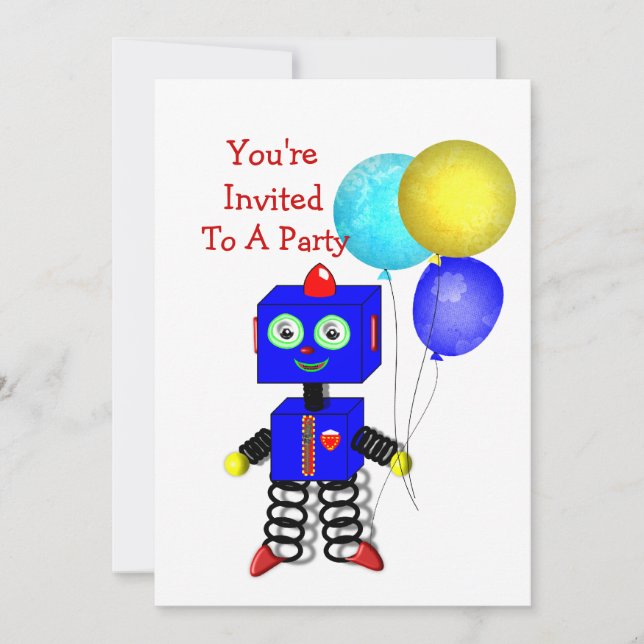 Cute Robot  Boys Birthday Party Invitations (Front)