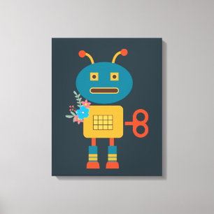 Cute robot children's design canvas print