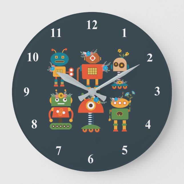 Cute robot children's design large clock (Front)