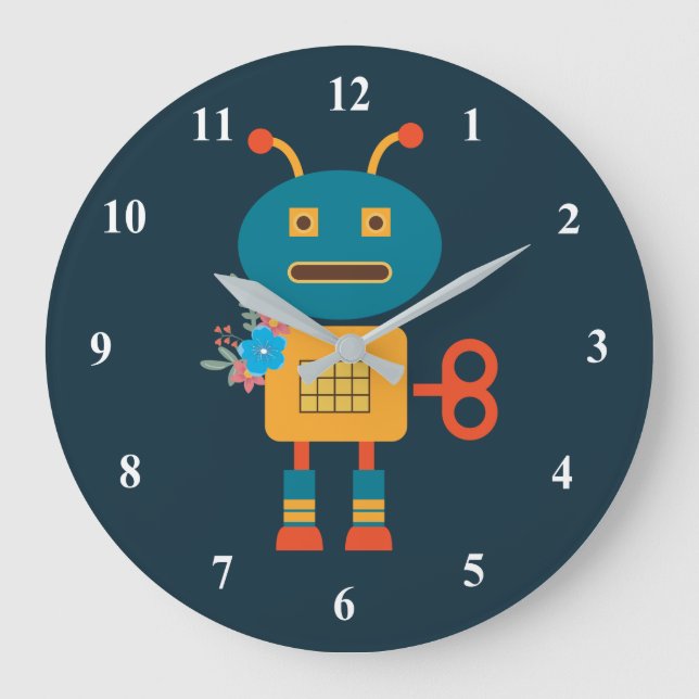 Cute robot children's design large clock (Front)