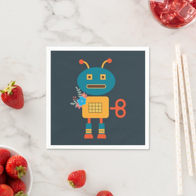 Cute robot children's design napkin (Insitu)