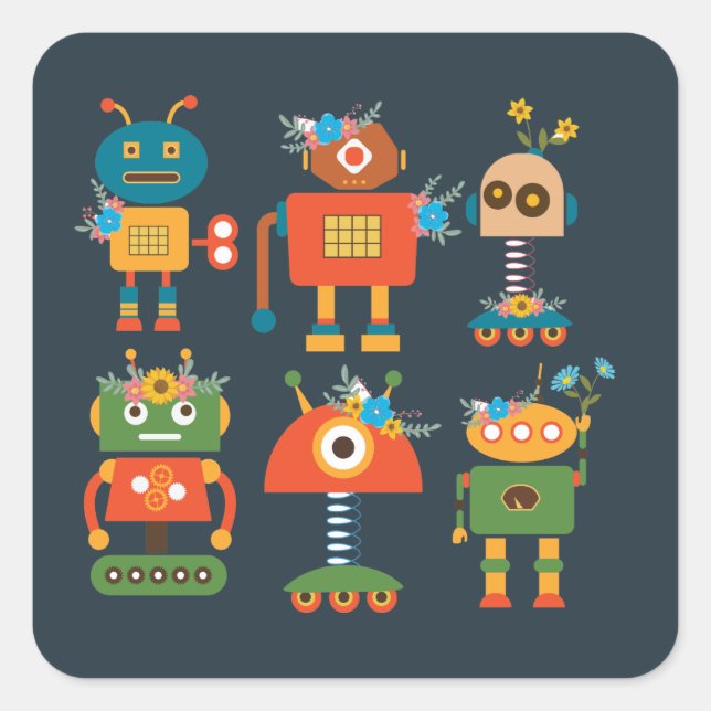 Cute robot children's design square sticker (Front)