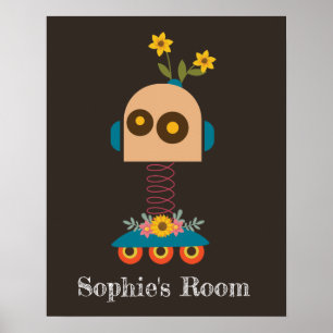 Cute robot children's girl  room design poster