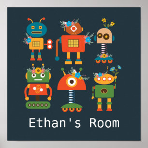 Cute robot children's room design poster