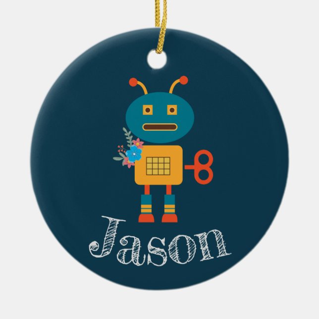 Cute robot Christmas Ceramic Tree Decoration (Front)