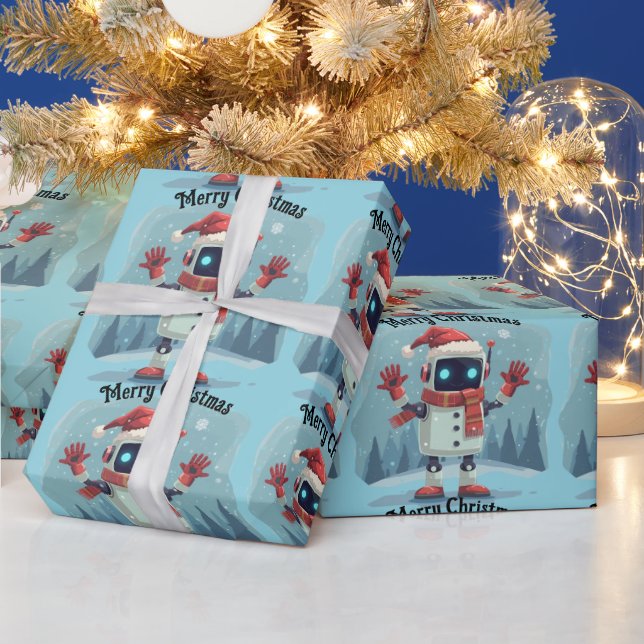 cute robot Christmas holiday tech Wrapping Paper (Holidays)