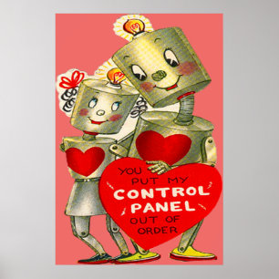 Cute Robot Couple Light Heart Valentine Poster