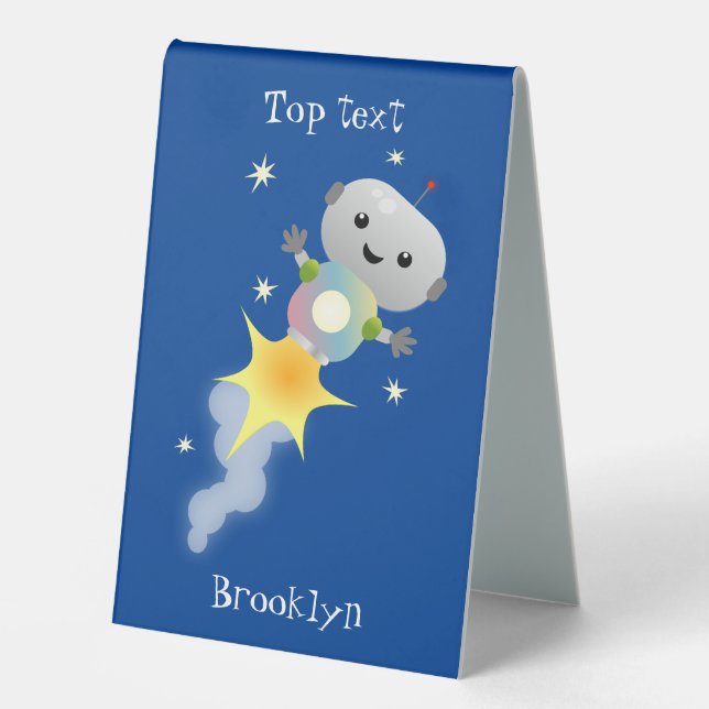 Cute robot flying in space cartoon illustration (Front)
