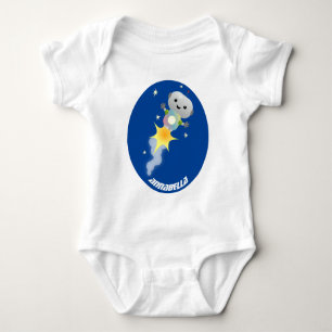 Cute robot flying in space cartoon illustration baby bodysuit