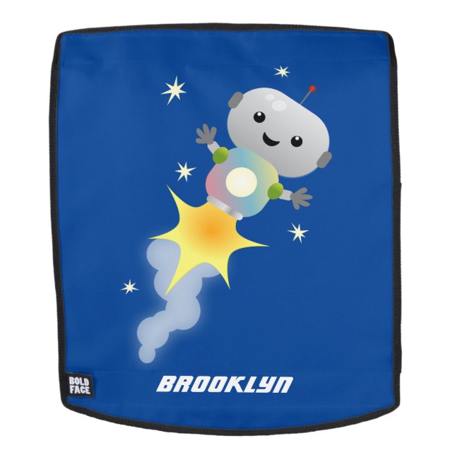 Cute robot flying in space cartoon illustration backpack (Removable Face)