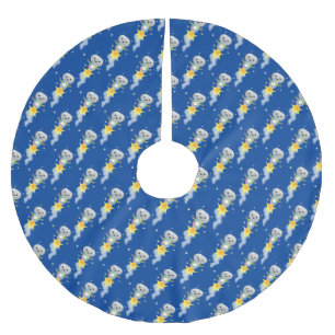 Cute robot flying in space cartoon illustration brushed polyester tree skirt