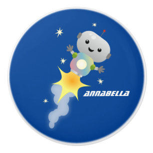 Cute robot flying in space cartoon illustration ceramic knob