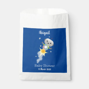 Cute robot flying in space cartoon illustration favour bags
