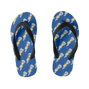 Cute robot flying in space cartoon illustration kid's flip flops