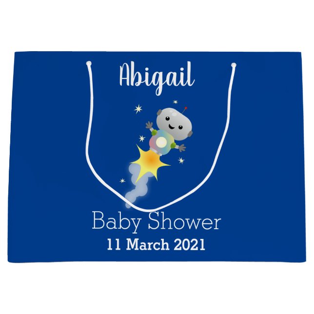 Cute robot flying in space cartoon illustration large gift bag (Front)