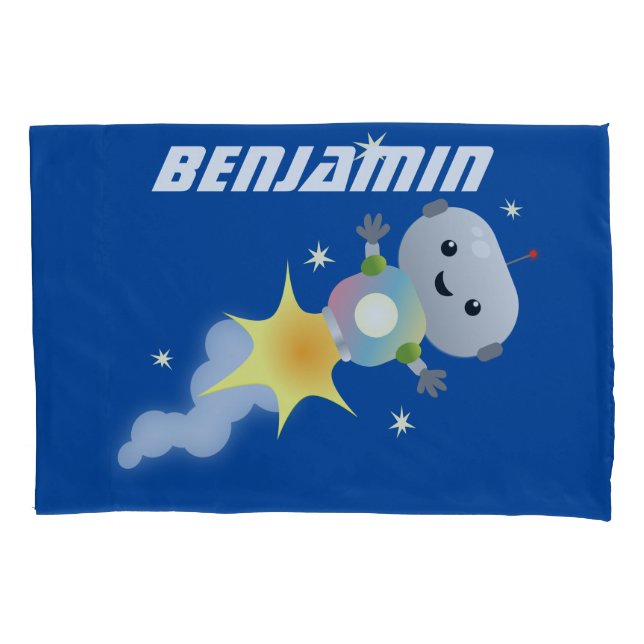 Cute robot flying in space cartoon illustration pillowcase (Front)