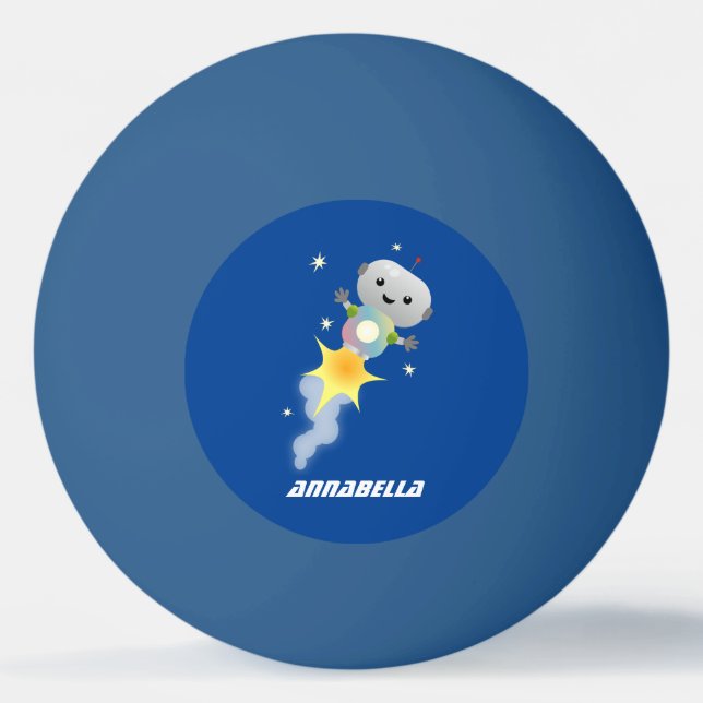 Cute robot flying in space cartoon illustration  ping pong ball (Front)