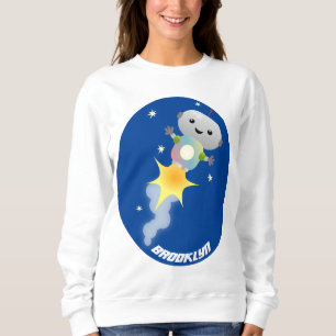Cute robot flying in space cartoon illustration sweatshirt