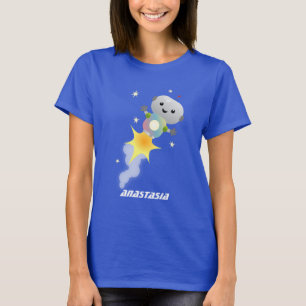 Cute robot flying in space cartoon illustration T-Shirt
