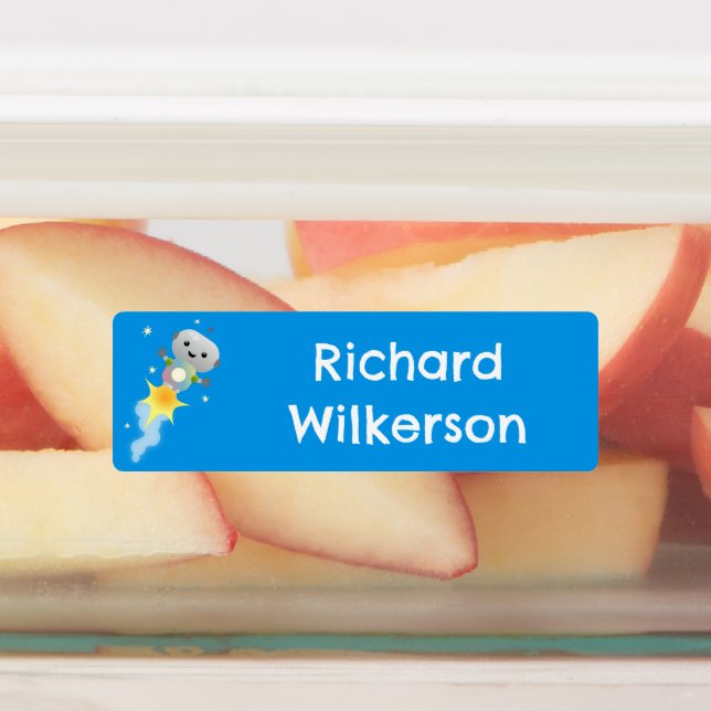 Cute robot flying in space cartoon personalised (Affixed)