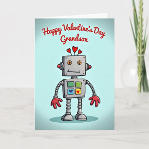 Cute Robot Grandson Valentines Day Card