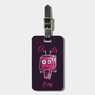 Cute Robot Grunge Pink Girl Luggage Tag