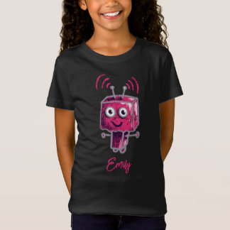 Cute Robot Grunge Pink Name T-Shirt