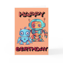 Cute Robot Happy Birthday Card for Kids