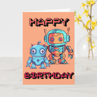 Cute Robot Happy Birthday Card for Kids