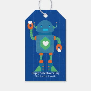 Cute Robot Happy Valentines Day Blue Gift Tags