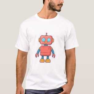 Cute Robot in Retro Sticker Design T-Shirt