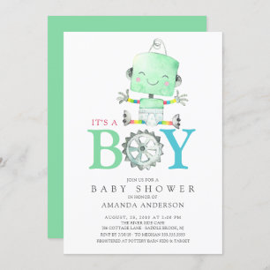 Cute Robot It's a Boy Baby Shower Invitation