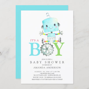 Cute Robot It's a Boy Baby Shower Invitation