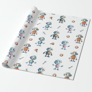 Cute Robot Kids Robotic Wrapping Paper