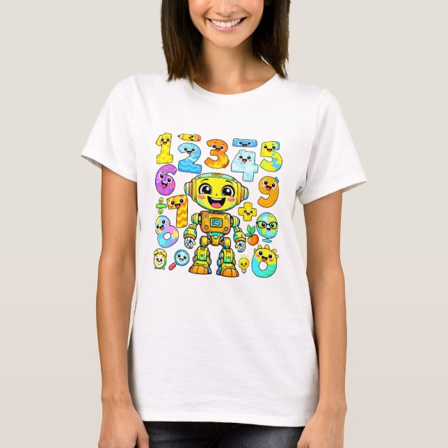Cute Robot Numbers Maths T Shirt for Kids (Front)