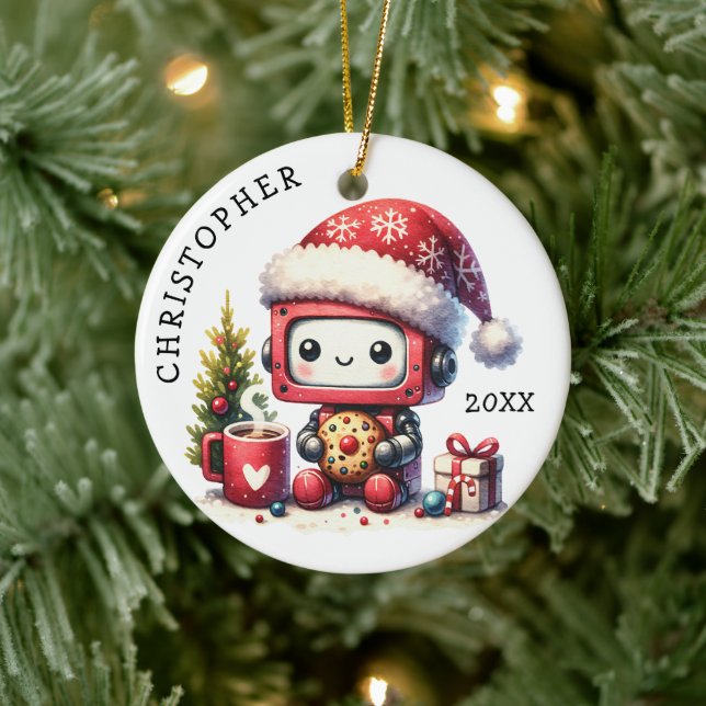 Cute Robot Personalised Christmas Ceramic Tree Decoration (Tree)
