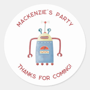Cute Robot Personalised Thank You Classic Round St Classic Round Sticker