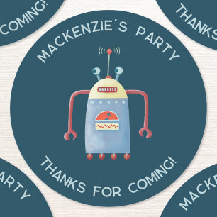 Cute Robot Personalized Thank You Classic Round Sticker