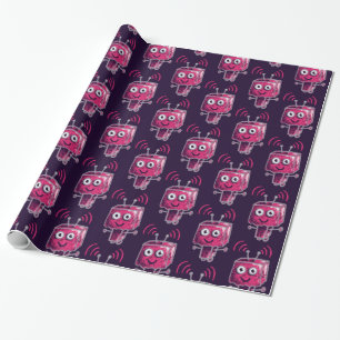 Cute robot pink purple geek kids wrapping paper