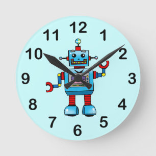 Cute robot round clock