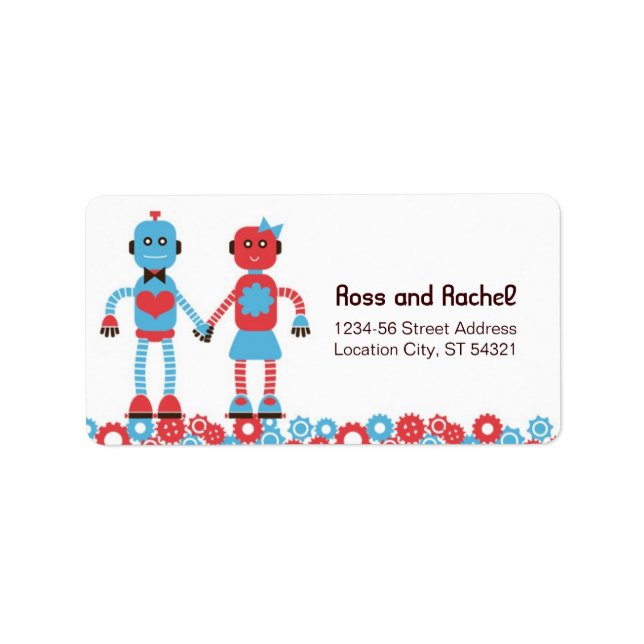 Cute Robot Theme Wedding Label (Front)