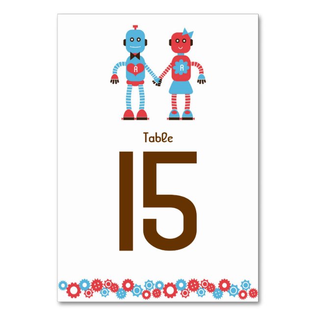 Cute Robot Theme Wedding Table Number (Front)