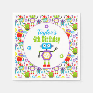 Cute Robot Themed Birthday Party Napkin
