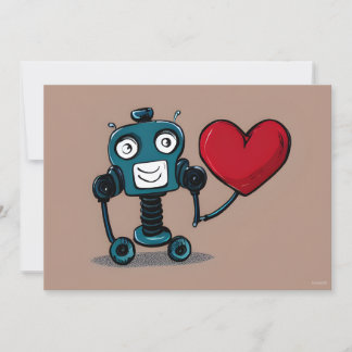 Cute Robot Valentine Heart Balloon Holiday Card