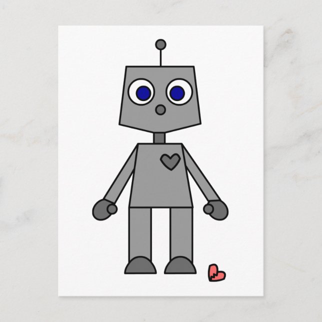 Cute Robot With A Broken Heart Postcard (Front)