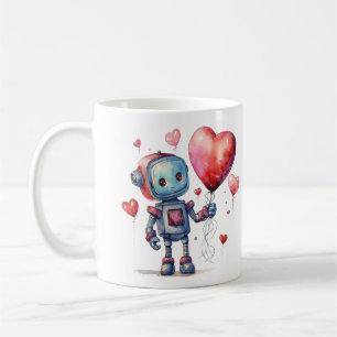 Cute Robot with a Red Heart Balloon Valentine's Coffee Mug