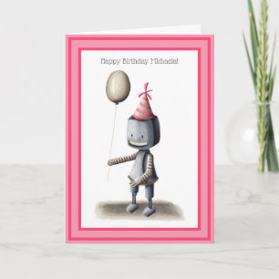 Cute Robot with Balloon Personalised Birthday Card