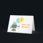 Cute Robot with Balloons, Kids Happy Birthday Card<br><div class="desc">Send your birthday wishes to the birthday boy with this cute greeting postcard which has a cartoon of a happy green robot on wheels. The robot is holding on to blue and yellow balloons. Dots pattern for border decorations. Colourful and adorable design for kids who love science fiction or robot...</div>