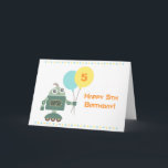 Cute Robot with Balloons, Kids Happy Birthday Card<br><div class="desc">Send your birthday wishes to the birthday boy with this cute greeting postcard which has a cartoon of a happy green robot on wheels. The robot is holding on to blue and yellow balloons. Dots pattern for border decorations. Colourful and adorable design for kids who love science fiction or robot...</div>